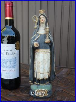 Antique ceramic chalk statue saint Adele religious rare