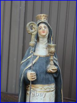 Antique ceramic chalk statue saint Adele religious rare