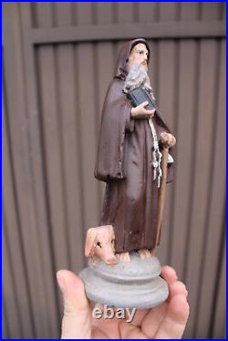 Antique ceramic chalk statue saint anthony abt with pig religious