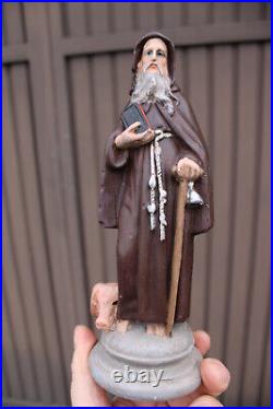 Antique ceramic chalk statue saint anthony abt with pig religious