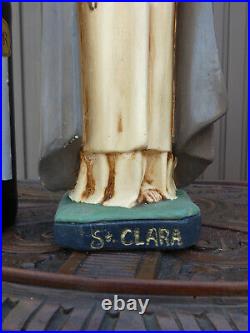 Antique ceramic chalk statue saint clara religious