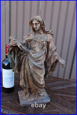 Antique ceramic chalk statue saint theresia with book religious