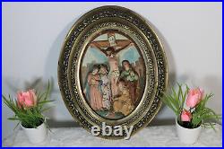 Antique ceramic crucifix Bible scene plaque Religious