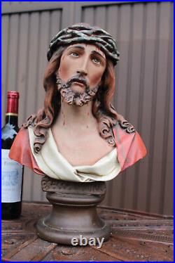 Antique ceramic rare statue jesus ECCE HOMO bust religious