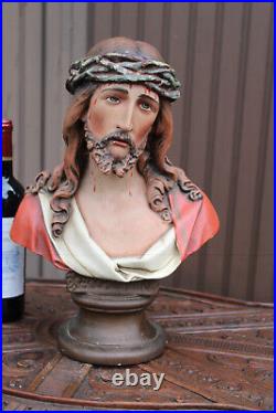Antique ceramic rare statue jesus ECCE HOMO bust religious