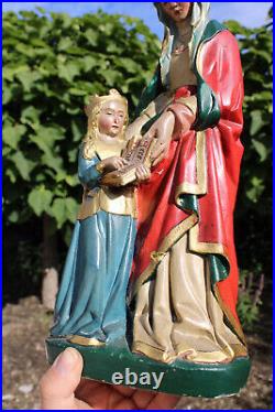 Antique ceramic saint anne mary religious statue figurine marked