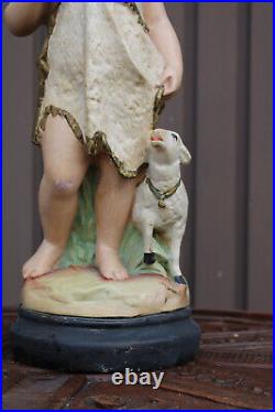 Antique ceramic statue of saint john the baptist with lamb religious