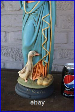 Antique ceramic statue saint Pharaildis Veerle Gent rare religious