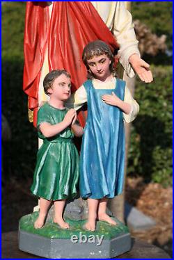 Antique chalk French religious Large archagangel young jesus john baptist statue