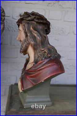Antique chalk Jesus christ bust statue religious rare