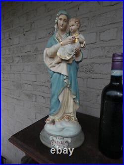 Antique chalk Notre dame De sacre Coeur Madonna child statue religious