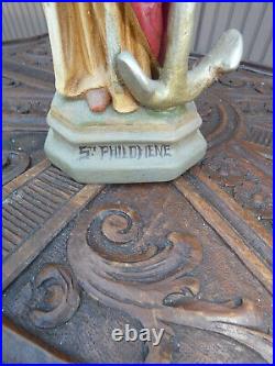 Antique chalk Statue saint Philomena Anchor religious