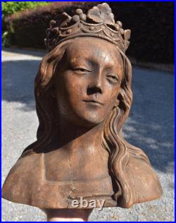 Antique chalk bust statue virgin MAry religious