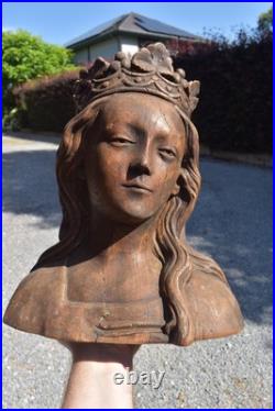 Antique chalk bust statue virgin MAry religious