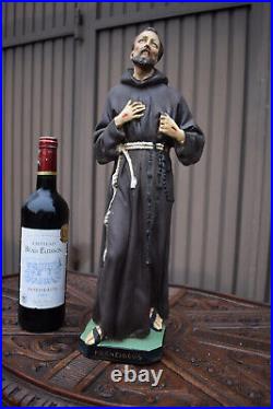 Antique chalk religious statue of Saint Francis of assisi