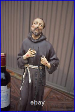 Antique chalk religious statue of Saint Francis of assisi