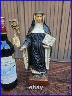 Antique chalk statue of Saint Wivina of bijgaarden Abbess religious art