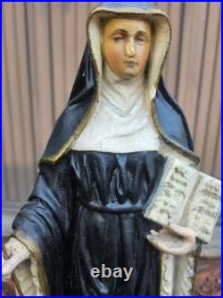 Antique chalk statue of Saint Wivina of bijgaarden Abbess religious art