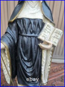 Antique chalk statue of Saint Wivina of bijgaarden Abbess religious art