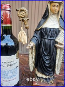 Antique chalk statue of Saint Wivina of bijgaarden Abbess religious art