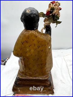 Antique chalkware religious statue victorian sante elia profeta victorian roses