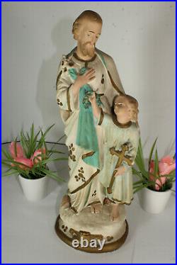 Antique chalkware saint joseph statue figurine religious