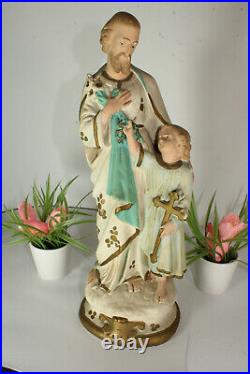Antique chalkware saint joseph statue figurine religious