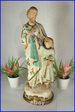 Antique chalkware saint joseph statue figurine religious