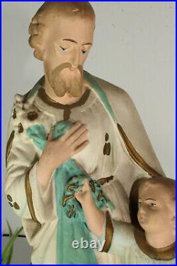 Antique chalkware saint joseph statue figurine religious