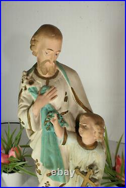 Antique chalkware saint joseph statue figurine religious