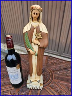 Antique chalkware statue of Saint Liduina Lidwina of Schiedam religious art