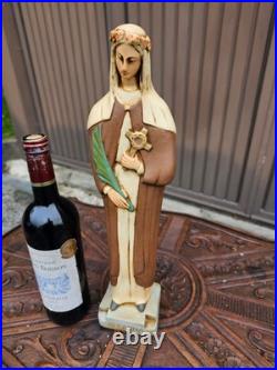 Antique chalkware statue of Saint Liduina Lidwina of Schiedam religious art