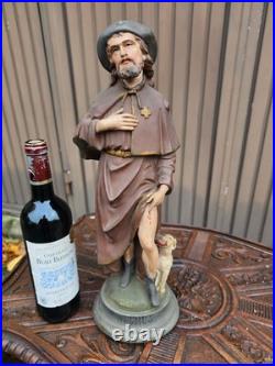 Antique chalkware statue of Saint Rochus religious