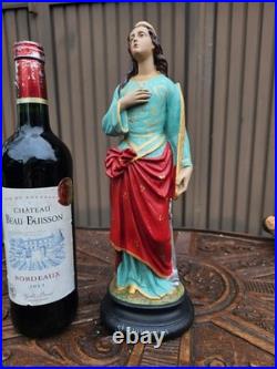 Antique chalkware statue of Saint philomena with anchor religious art