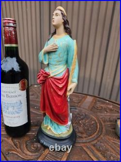 Antique chalkware statue of Saint philomena with anchor religious art