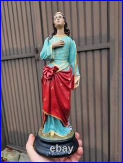 Antique chalkware statue of Saint philomena with anchor religious art