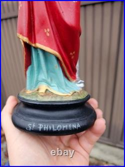 Antique chalkware statue of Saint philomena with anchor religious art