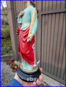 Antique chalkware statue of Saint philomena with anchor religious art