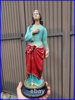 Antique chalkware statue of Saint philomena with anchor religious art