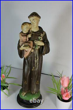 Antique chalkware statue of saint anthony figurine religious