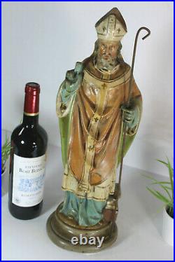 Antique chalkware statue saint Eloi eligius bishop figurine religious