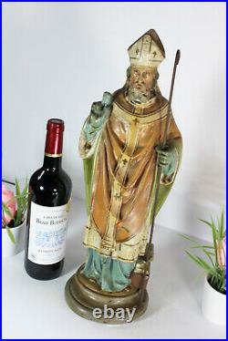 Antique chalkware statue saint Eloi eligius bishop figurine religious