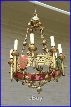 Antique church religious altar chandelier lamp neo gothic 19thc fleur de lys