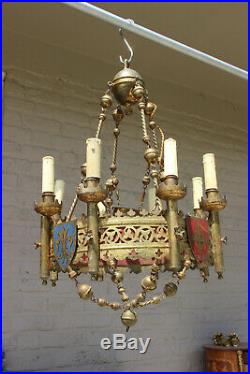 Antique church religious altar chandelier lamp neo gothic 19thc fleur de lys