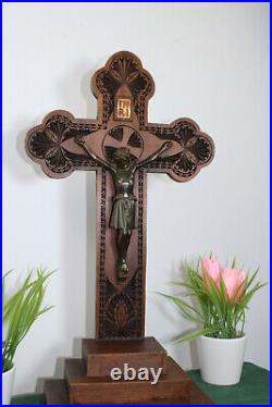 Antique dutch frisian wood carved crucifix cross religious cross
