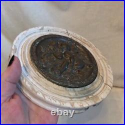 Antique early 1800 Religious French Bronze Plate White Painted Wood Picture