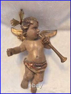 Antique early 1800 Religious Handcarved Wood Italian Statue ANGEL CHERUB