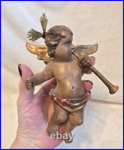 Antique early 1800 Religious Handcarved Wood Italian Statue ANGEL CHERUB