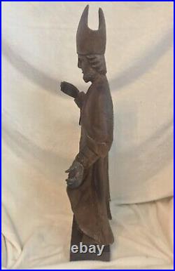 Antique early 1800 Religious Handcarved Wood Statue Santos St. Nicholas 26 Tall