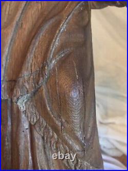 Antique early 1800 Religious Handcarved Wood Statue Santos St. Nicholas 26 Tall